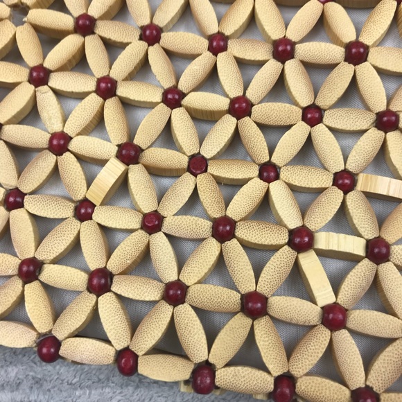 Vintage Bead Purse Handbag - Floral Tan Red - Picture 2 of 7